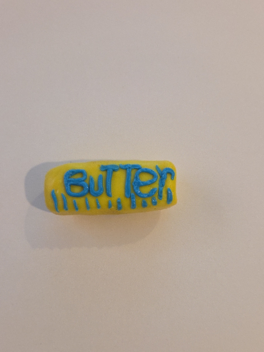 Yellow 'Butter' Decorative Polymer Clay Magnet with Blue Lettering
